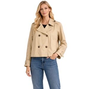 Cynthia Rowley Tan Cropped Double-Breasted Trench Jacket
